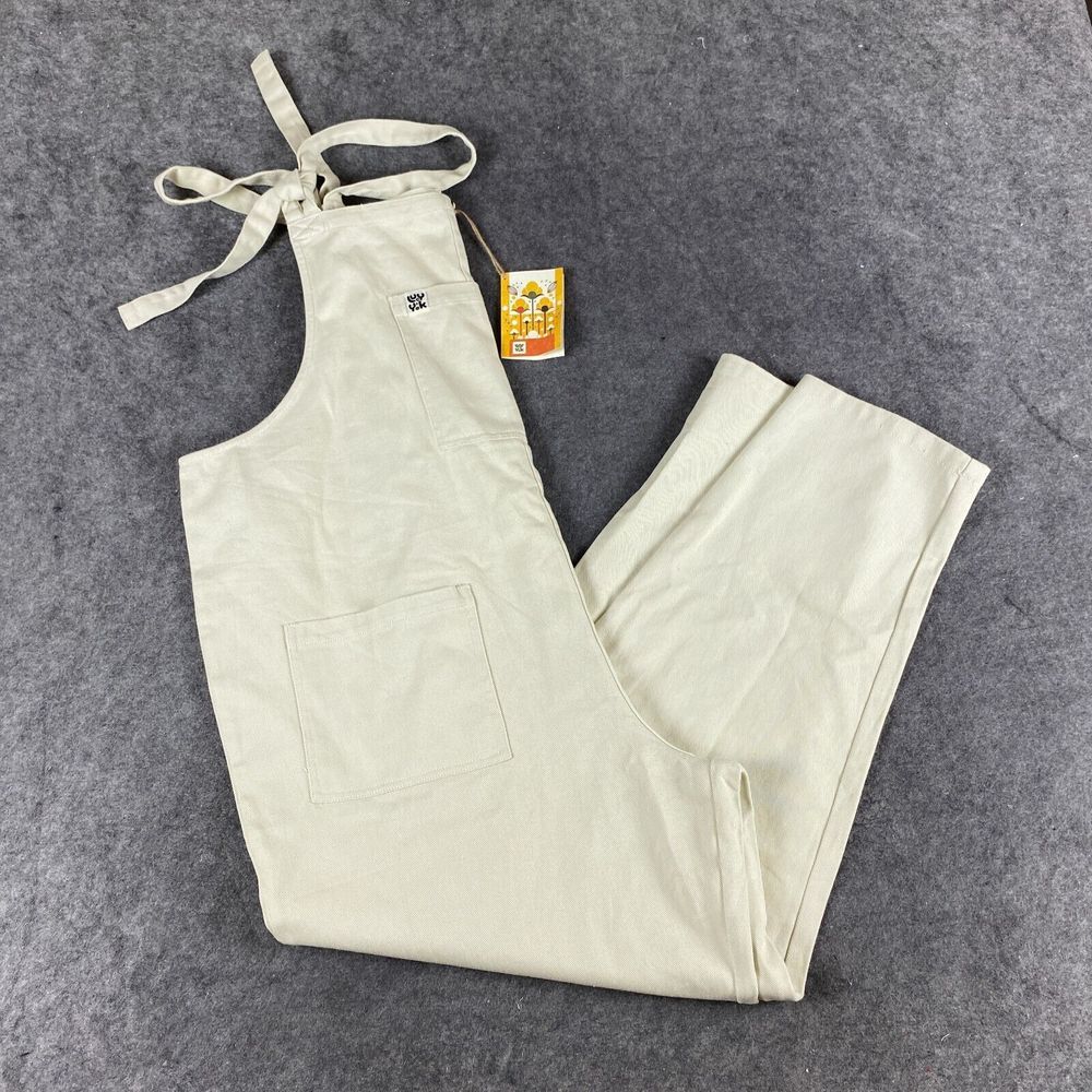 Lucy Yak Overalls Womens XL Regular Beige Denim Dungarees